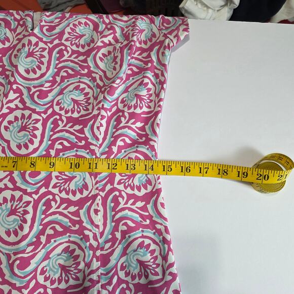 J. McLaughlin Dress XS Pink Aqua Scroll Floral Short Sleeve Knit Shift Stretch - Picture 7 of 11